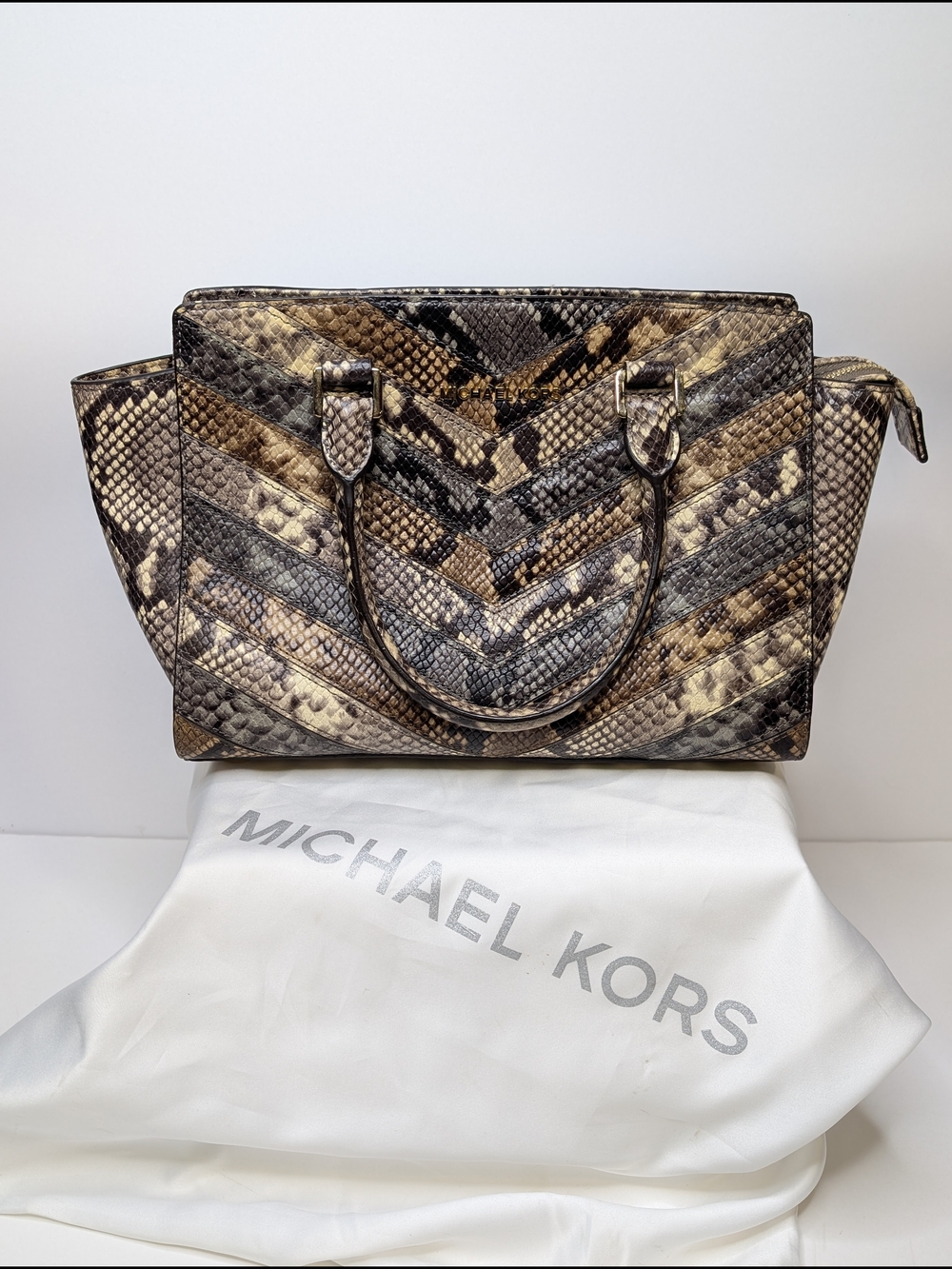 Michael Kors Selma Snakeskin Embossed Leather Satchel Crossbody Bag Purse